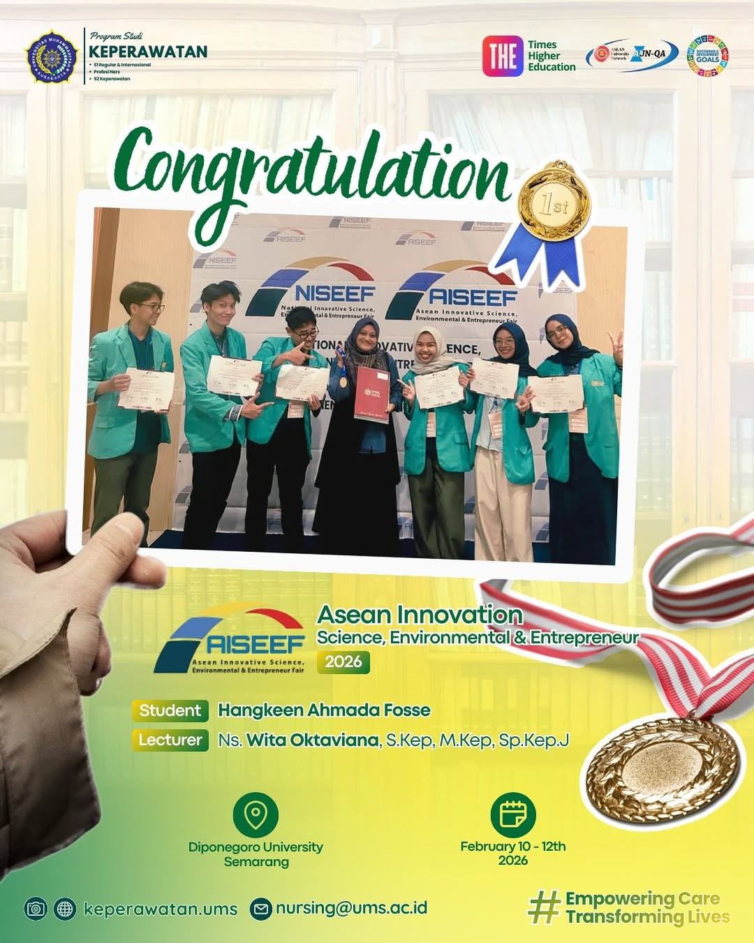 Read more about the article Mahasiswa Keperawatan UMS Raih Prestasi Internasional pada Ajang AISEEF 2026