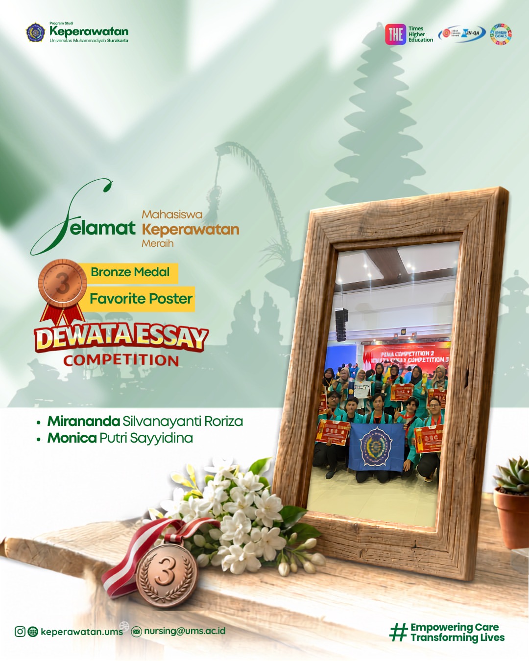 Read more about the article Borong Dua Penghargaan, Mahasiswa Keperawatan UMS Raih Bronze Medal dan Favorite Poster di Dewata Essay Competition